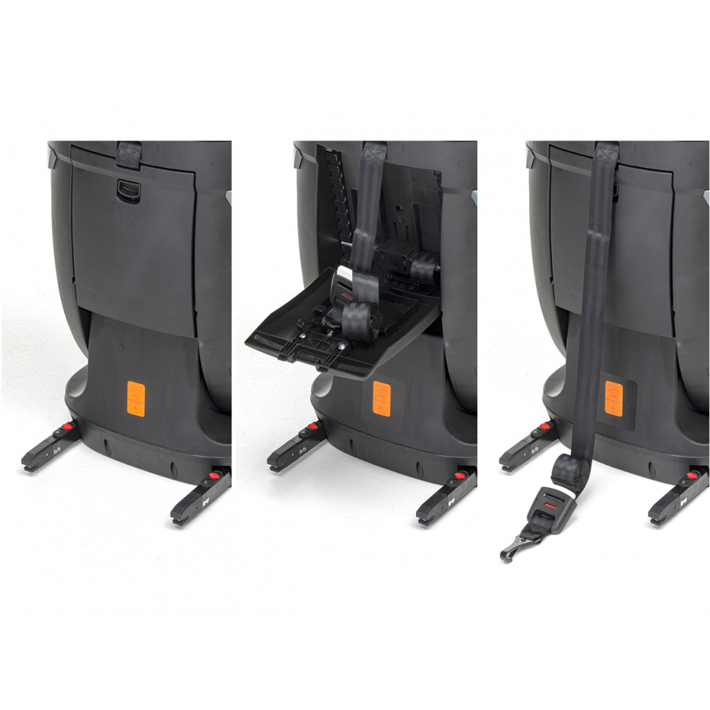 Fissaggio al sedile del veicolo grazie al sistema Isofix e Top Tether per utilizzo gruppo 1.